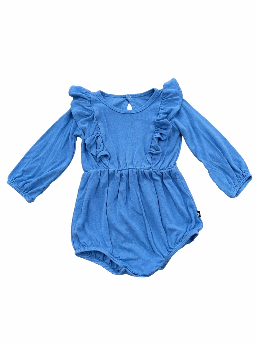 Kyte Baby Size 12-18 Months Long Sleeve Ruffle Bubble Romper in Light Blue